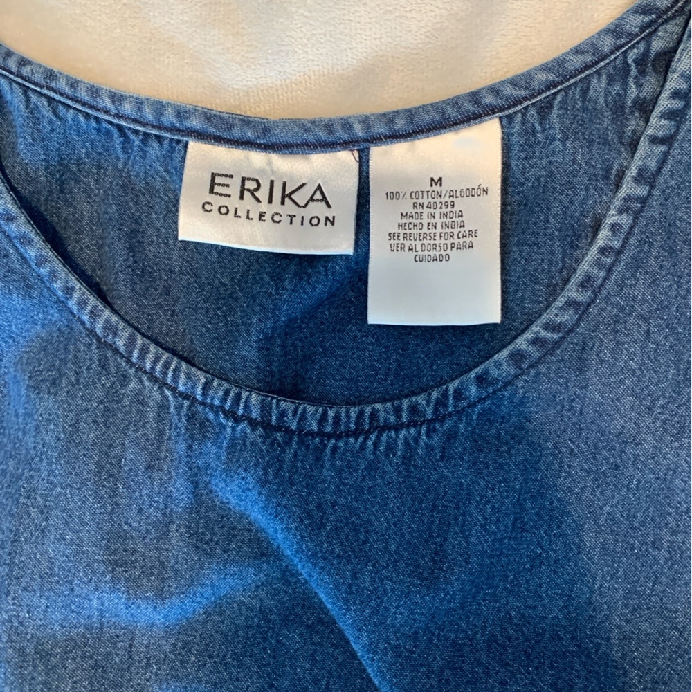 Erika Dark Blue Denim sleeveless Maxi Dress with Floral Embroidery cotton med - Picture 9 of 9